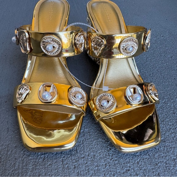 Gianni Bini Penei Metallic Pearl Ornament Detail Slide Sandals 8M Gold (NWOB) - Picture 5 of 11